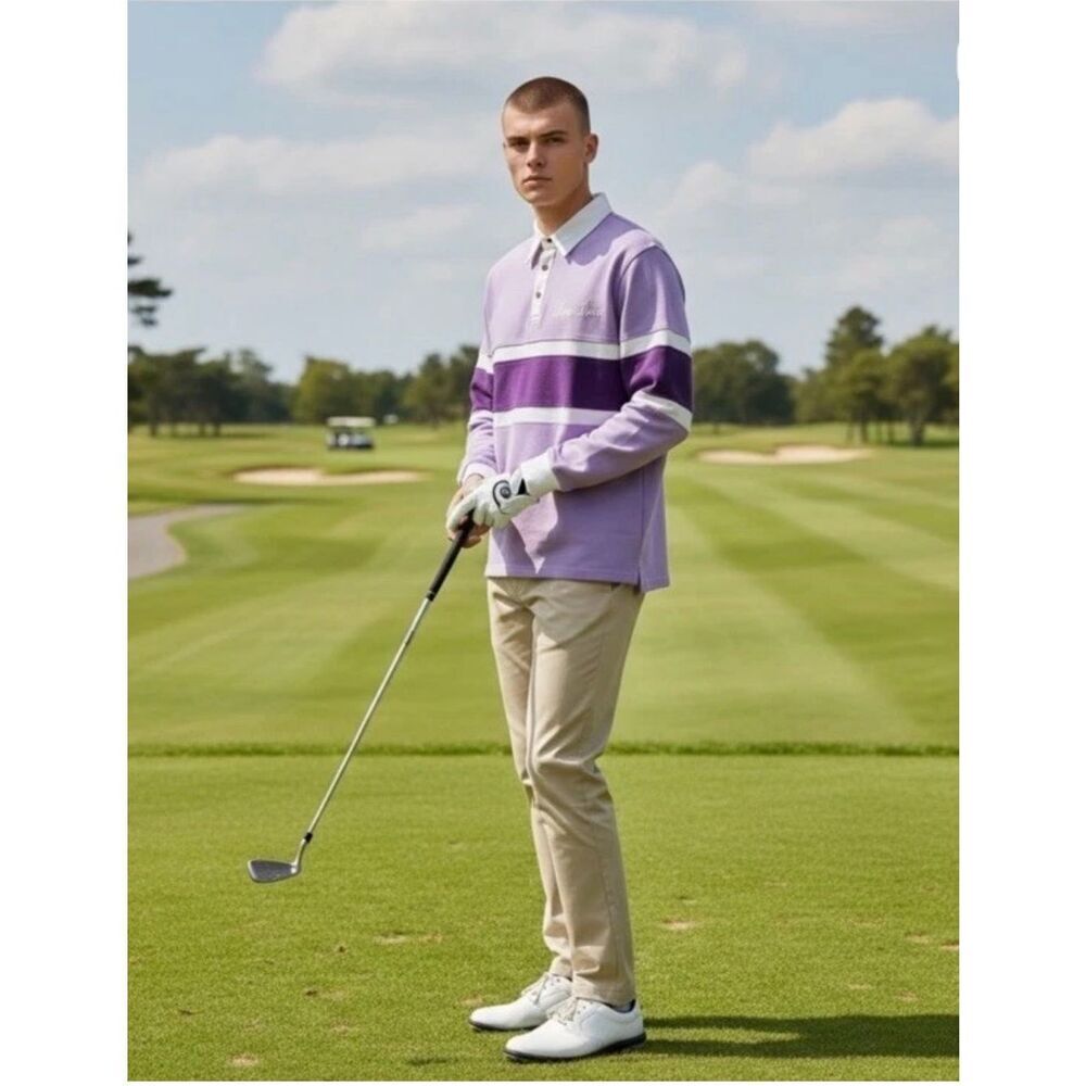 Bogey Boys Macklemore Purple and White Long Sleeve Golf Polo Size Medium New